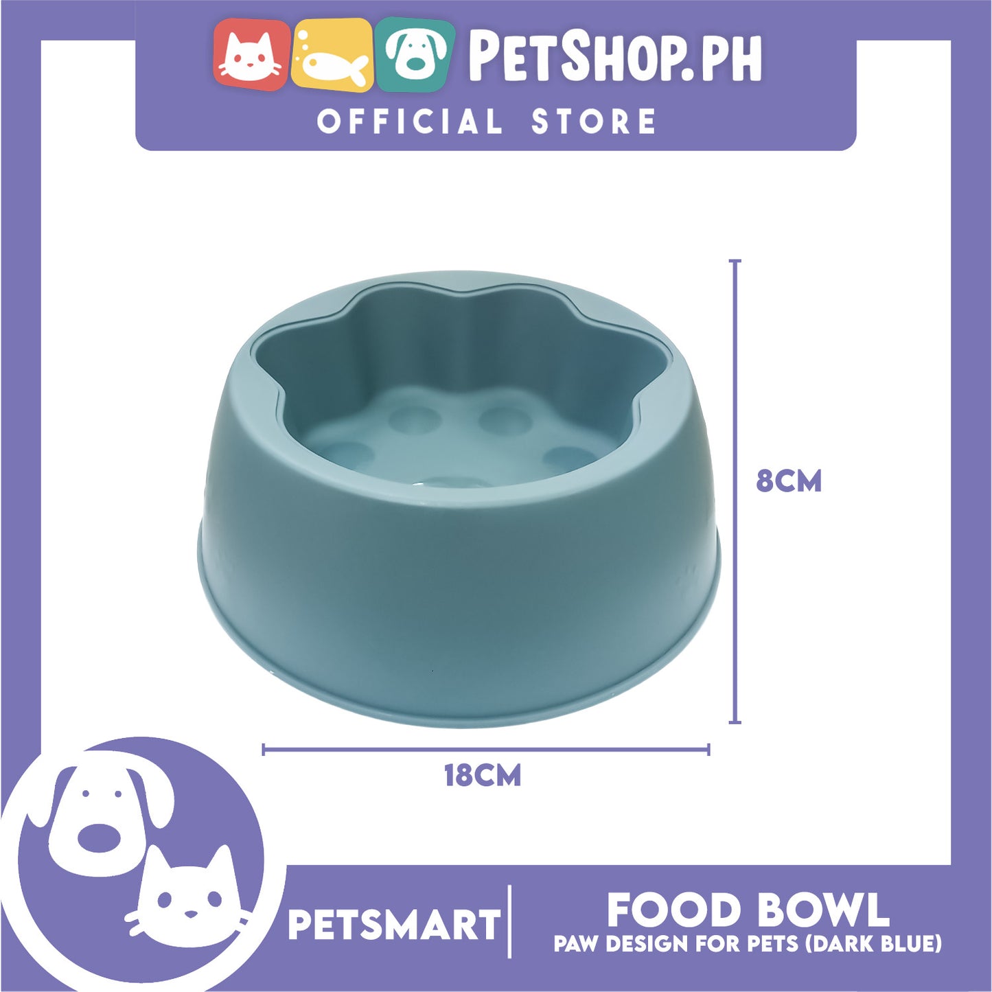 Pet Bowl Paw Design (Dark Blue) for Cats and Dogs