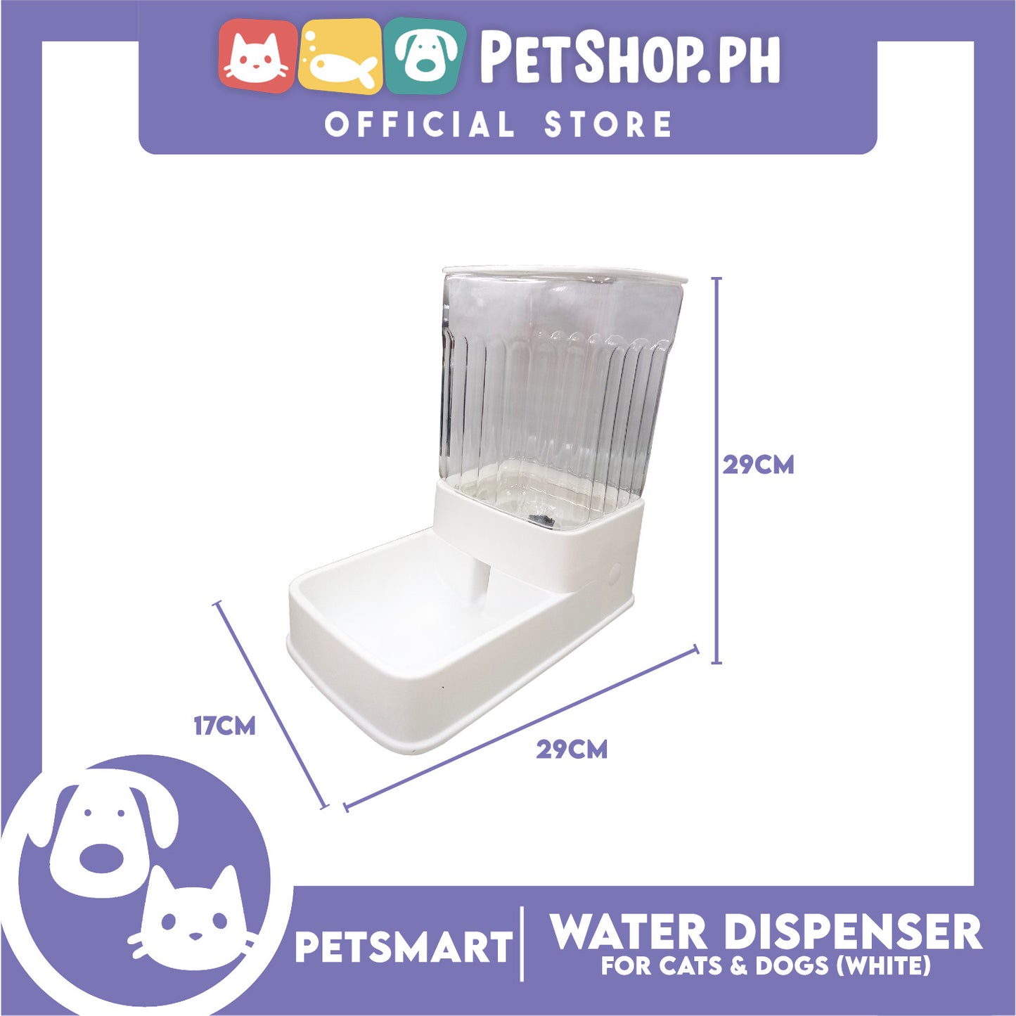 Pet Water Dispenser 3.5 Liters (White) with Anti-Slip Rubber for Cats and Dogs