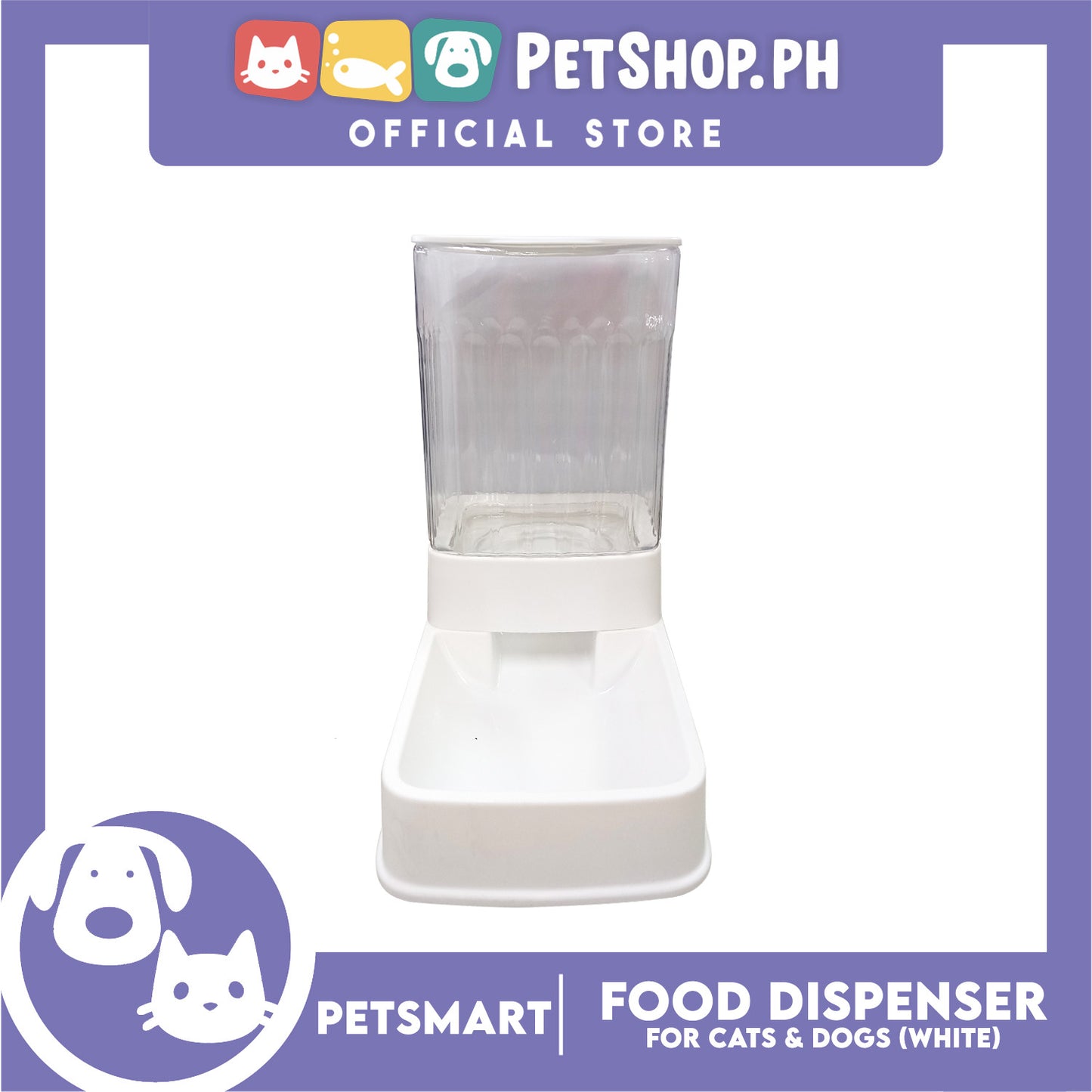 Pet Automatic Food Dispenser (White) with Anti-Slip Rubber for Cats and Dogs
