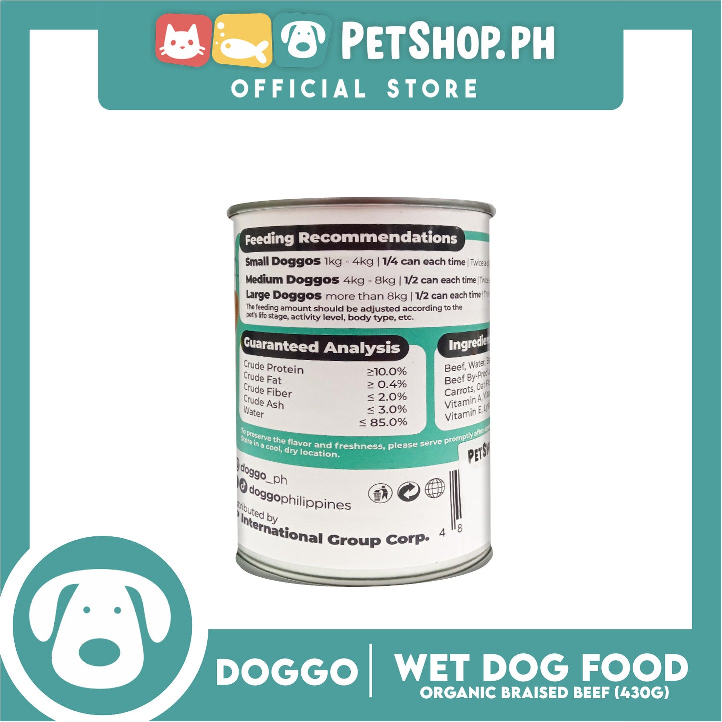 Doggo Organic Braised Beef Canned Dog Food (430g)