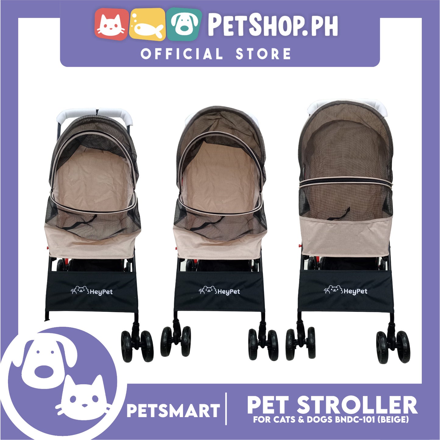 HeyPet Pet Stroller / Carrier Four Wheel Foldable Stroller for Pet Cat & Dog (Beige) BNDC-101