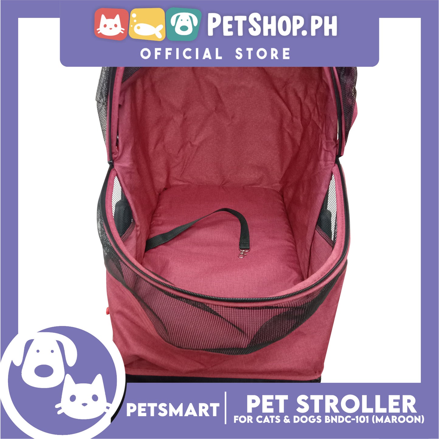 HeyPet Pet Stroller / Carrier Four Wheel Foldable Stroller for Pet Cat & Dog (Maroon) BNDC-101
