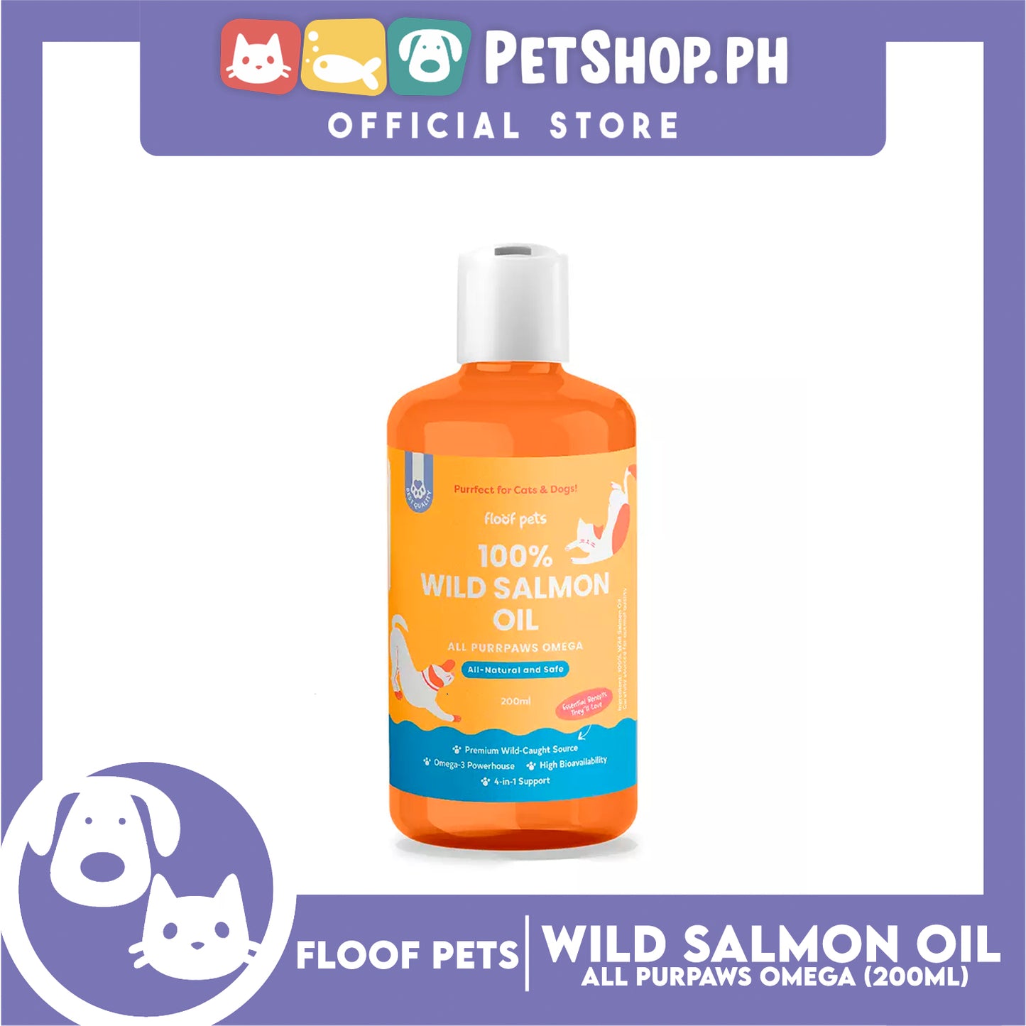 Floof Pets 100% Salmon Oil Oral Liquid Dietary Supplement 200ml
