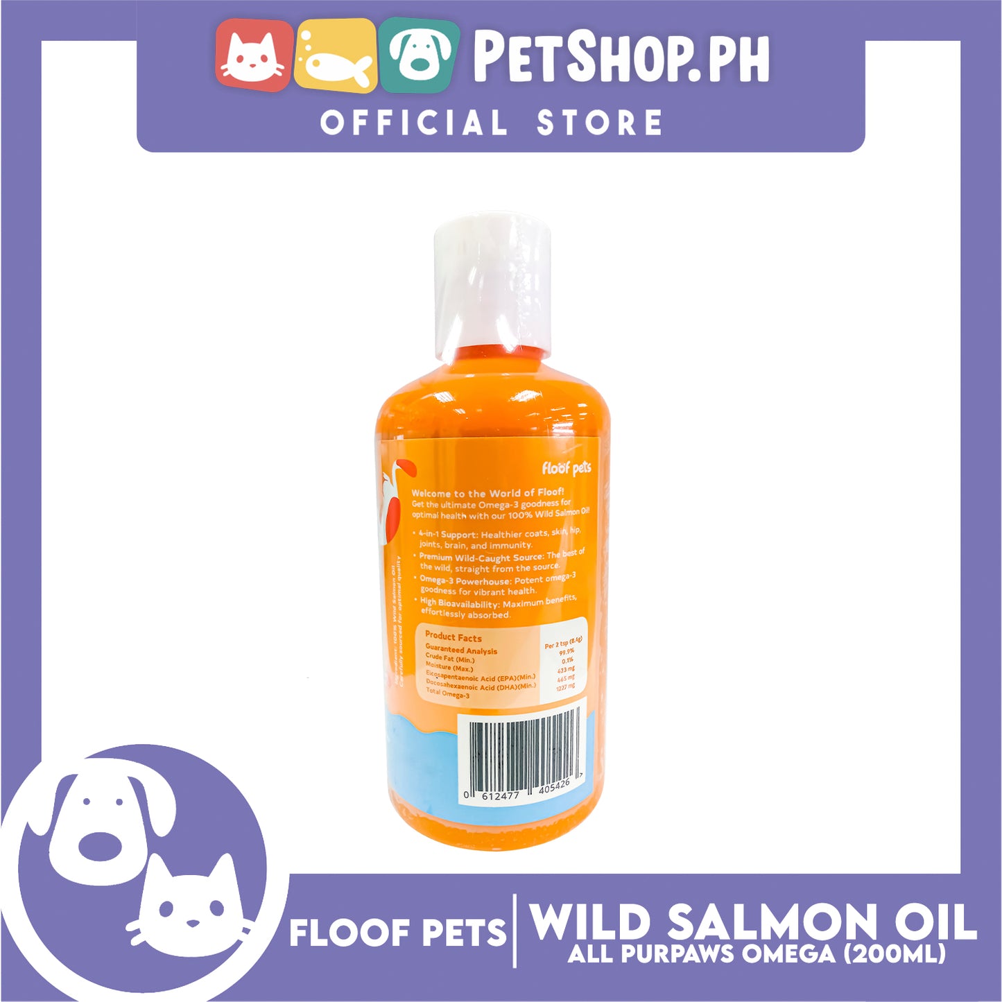 Floof Pets 100% Salmon Oil Oral Liquid Dietary Supplement 200ml