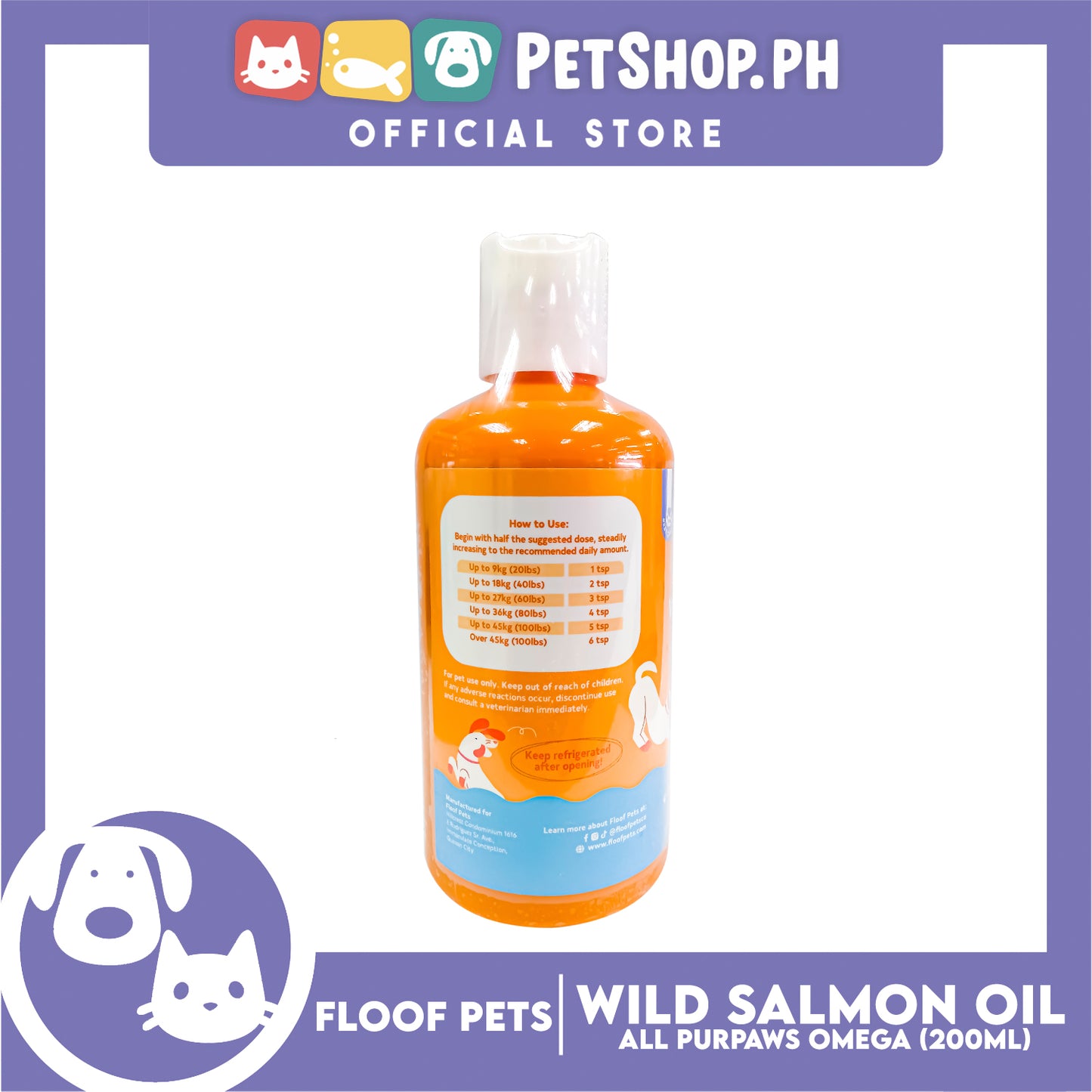 Floof Pets 100% Salmon Oil Oral Liquid Dietary Supplement 200ml