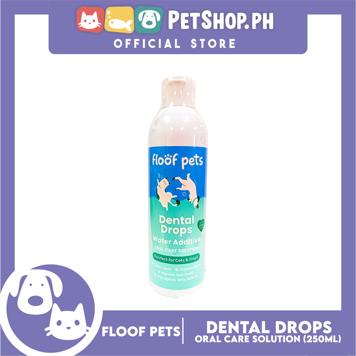 Floof Pets Dental Drops Water Additive Oral Care Solution for Cats and Dogs 250ml