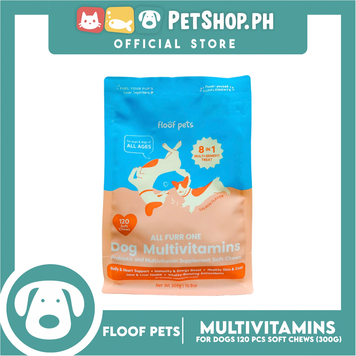 Floof Pets Dog Multivitamins All Furr One 8-in-1 Multi-Benefit Treat for All Ages 300g