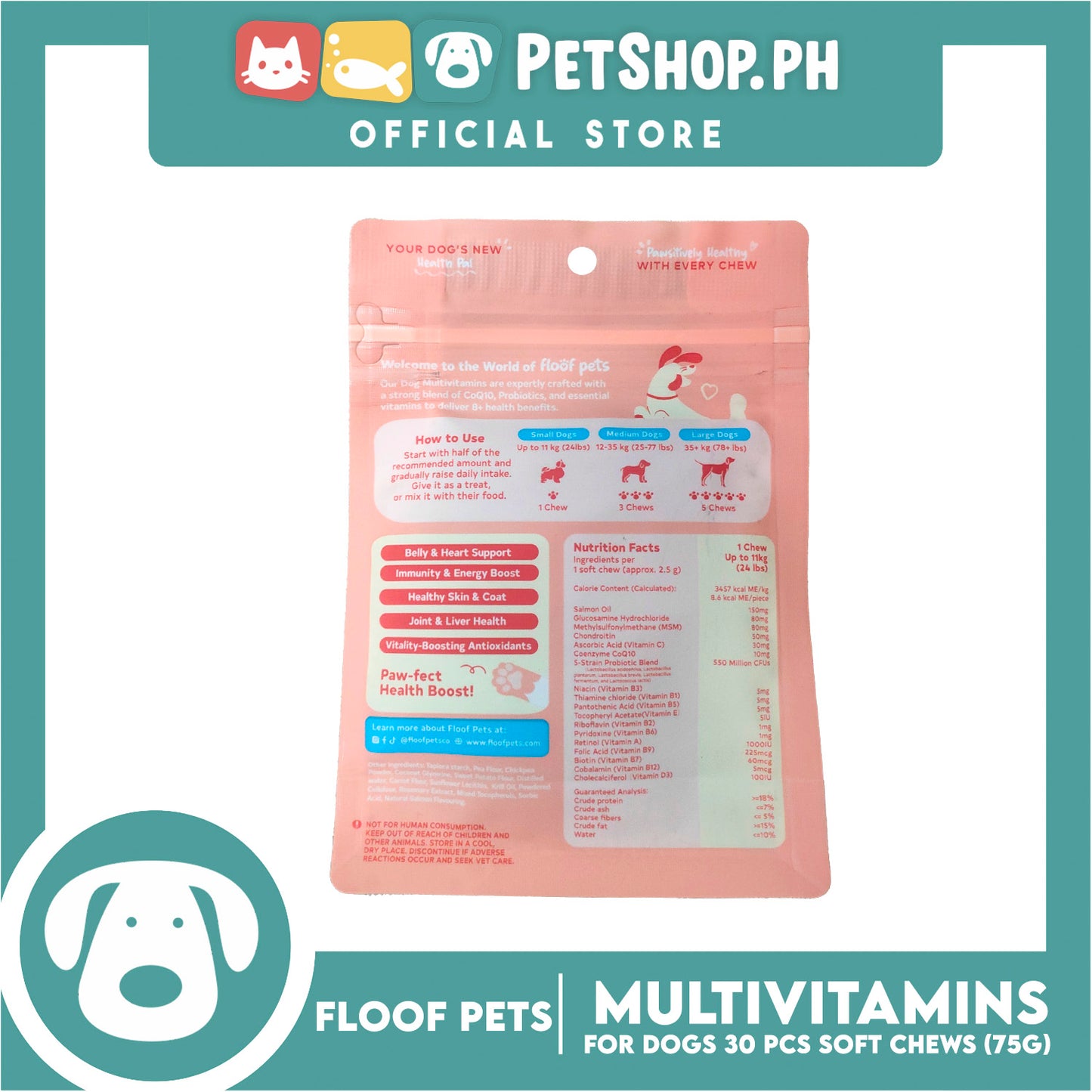 Floof Pets Dog Multivitamins All Furr One 8-in-1 Multi-Benefit Treat for All Ages 75g