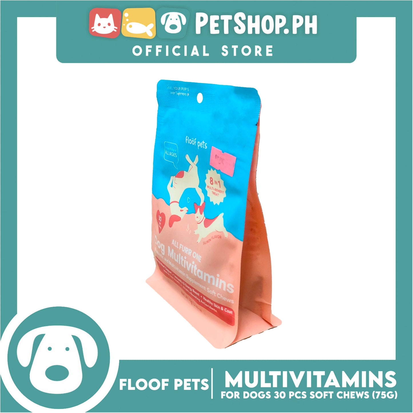 Floof Pets Dog Multivitamins All Furr One 8-in-1 Multi-Benefit Treat for All Ages 75g