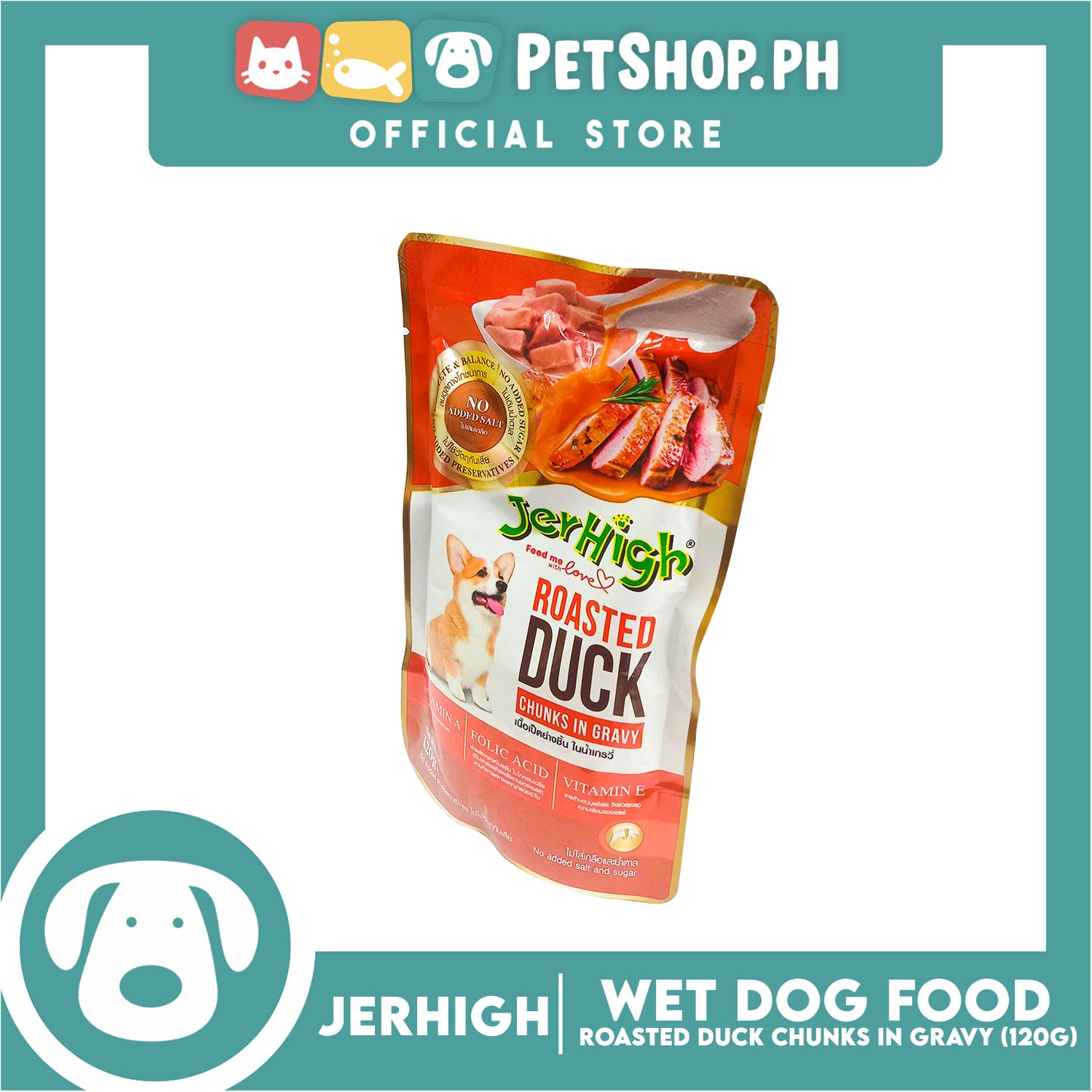 Jerhigh Roasted Duck Chunks in Gravy Pouch Dog Wet Food 120g