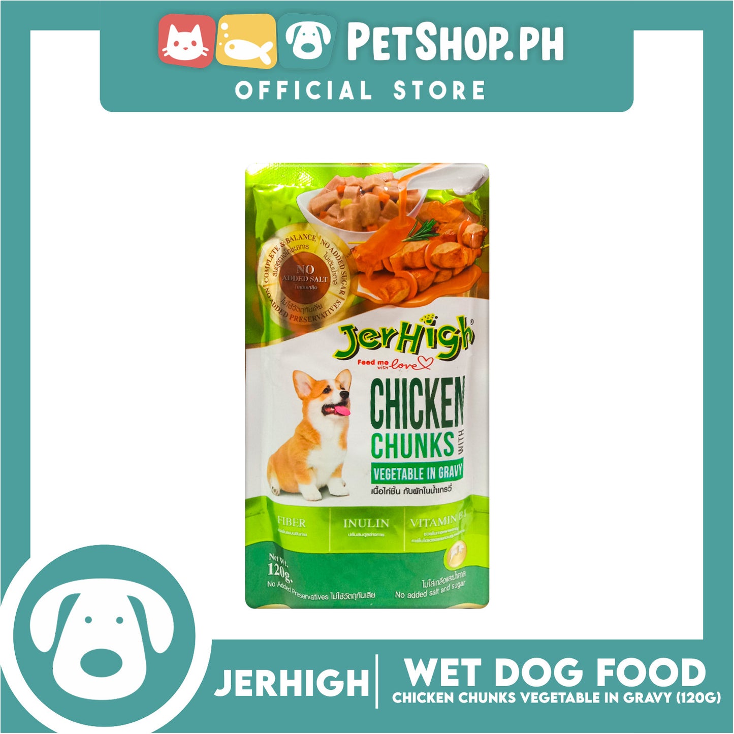 Jerhigh Chicken Chunks with Vegetable in Gravy Pouch Dog Wet Food 120g