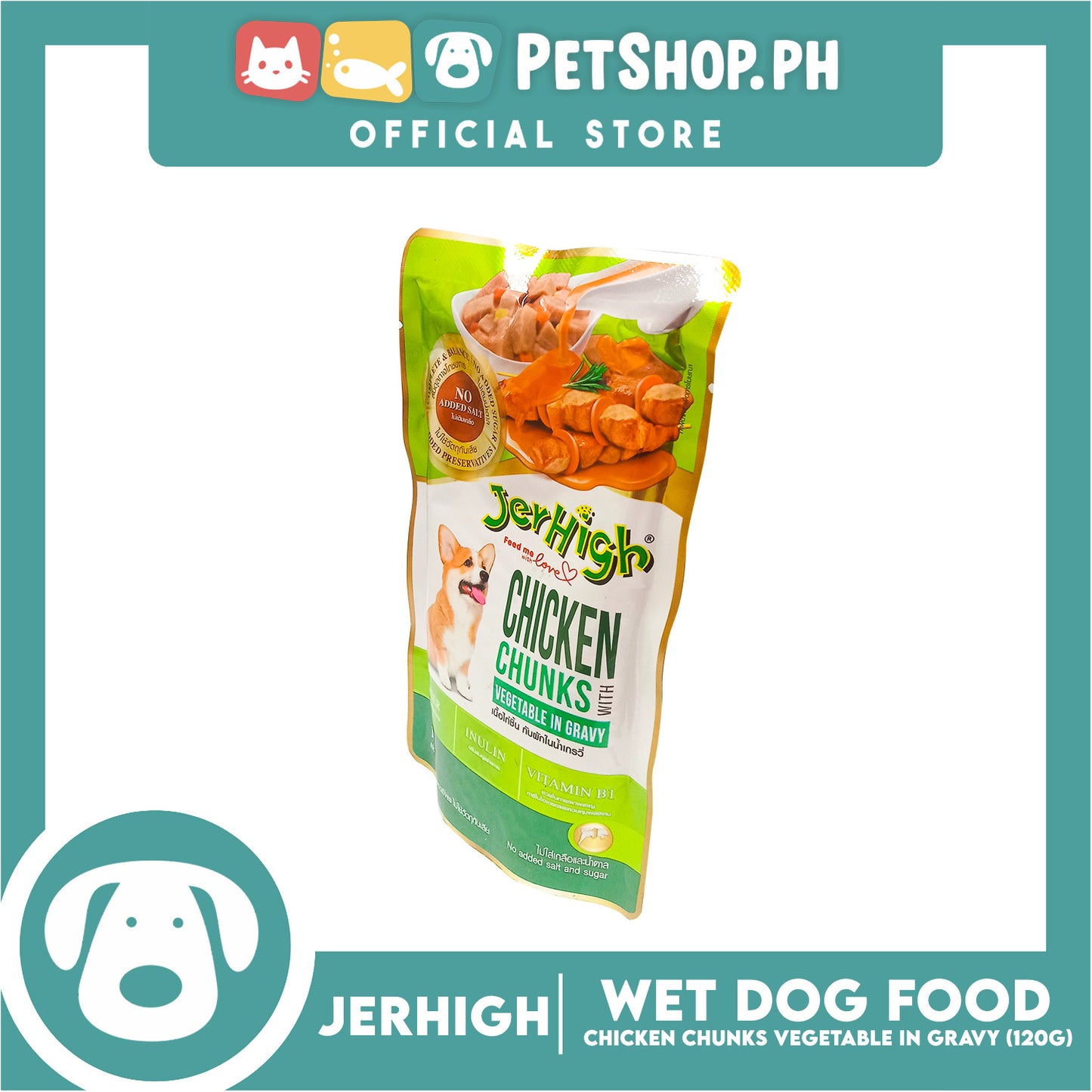 Jerhigh Chicken Chunks with Vegetable in Gravy Pouch Dog Wet Food 120g