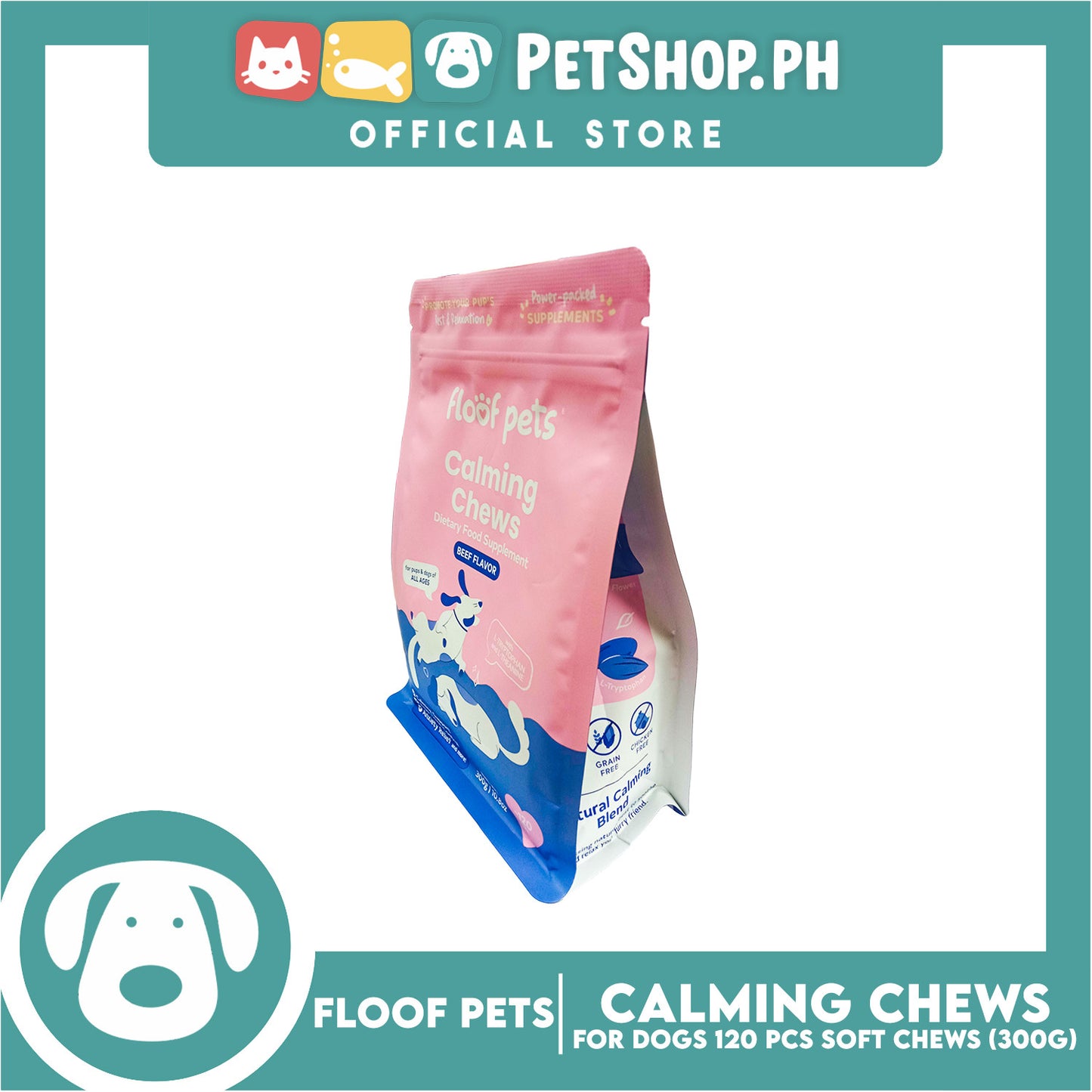 Floof Pets Calming Chews Dietary Food Supplement (Beef Flavor) for All Ages 300g 10.8 oz