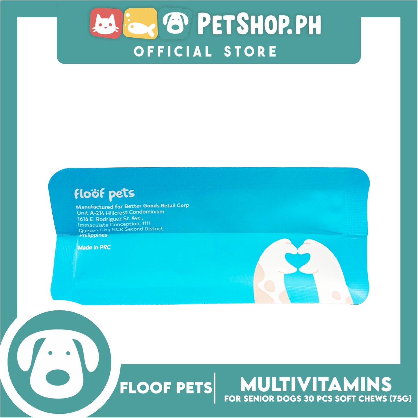 Floof Pets Senior Dog Multivitamins Probiotic and Multivitamin Supplement Soft Chews (Beef Flavor) 75g 2.65oz