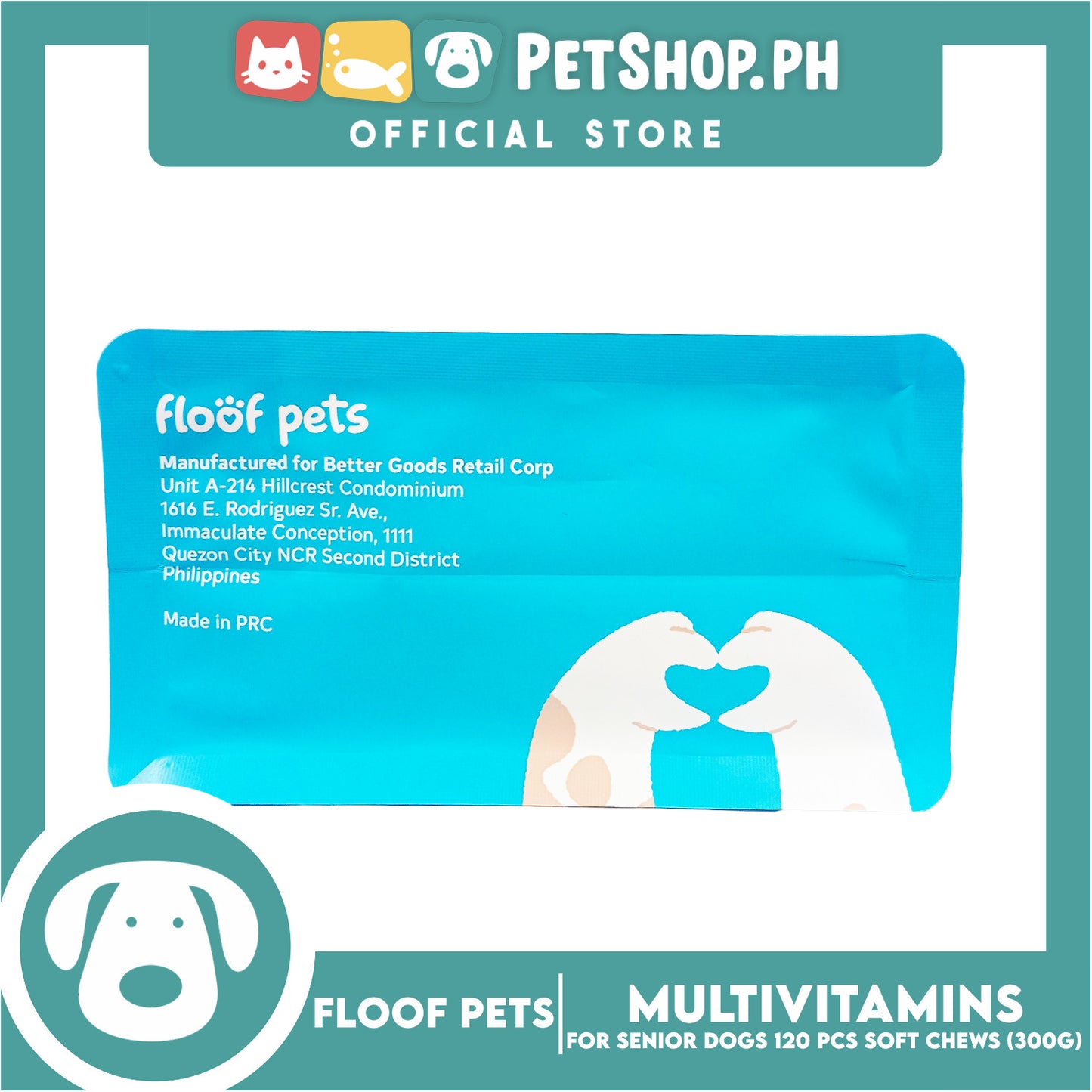 Floof Pets Senior Dog Multivitamins Probiotic and Multivitamin Supplement Soft Chews (Beef Flavor) 300g 10.8oz
