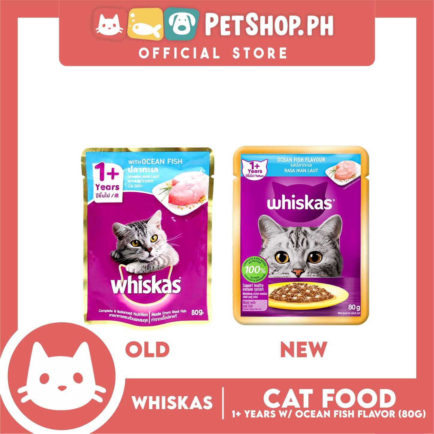 24pcs Whiskas Ocean Fish Pouch Wet Cat Food 80g
