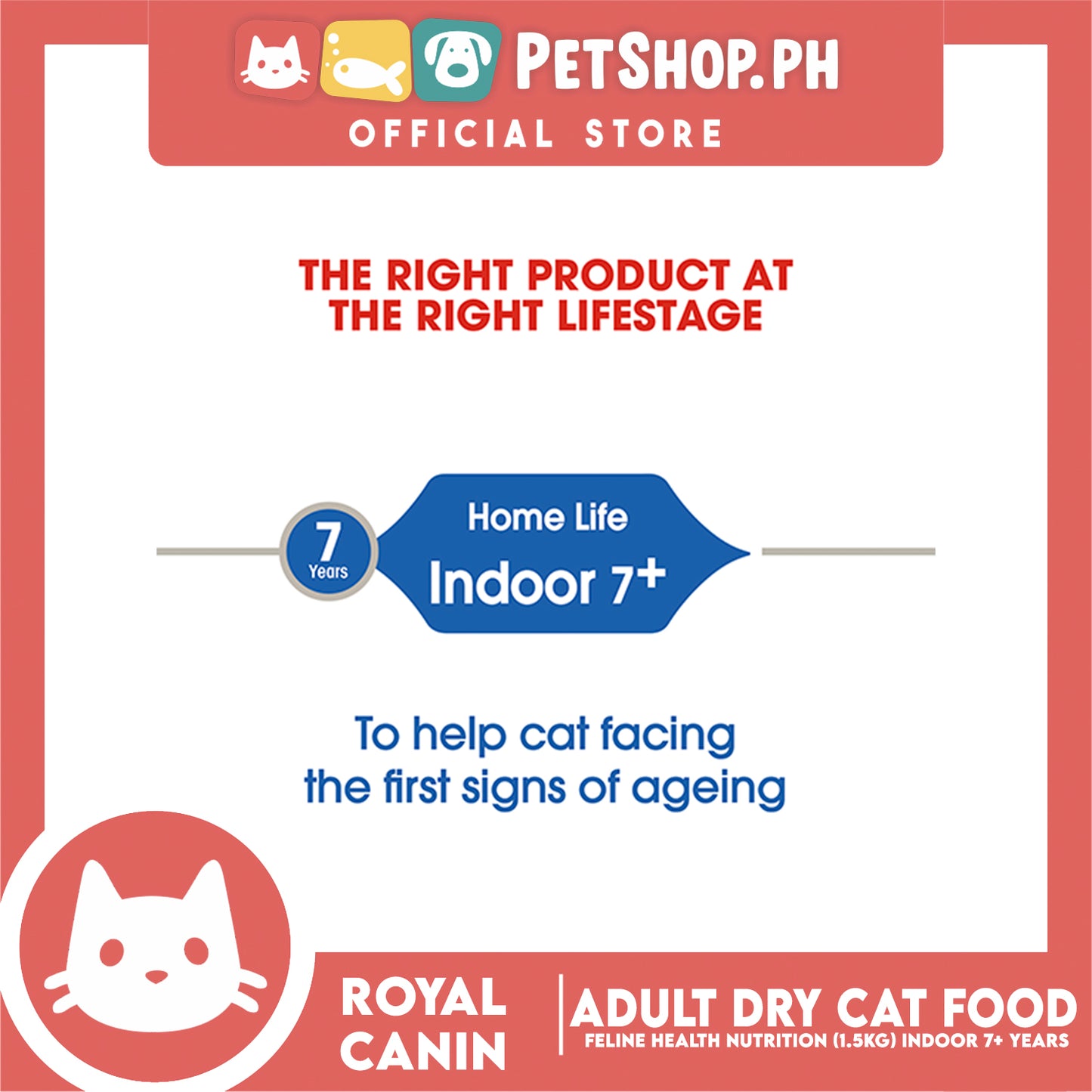 Royal Canin Indoor 7+ (1.5kg) Adult Dry Cat Food - Feline Health Nutrition