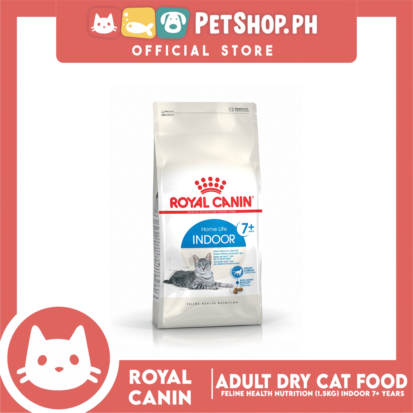 Royal Canin Indoor 7+ (1.5kg) Adult Dry Cat Food - Feline Health Nutrition