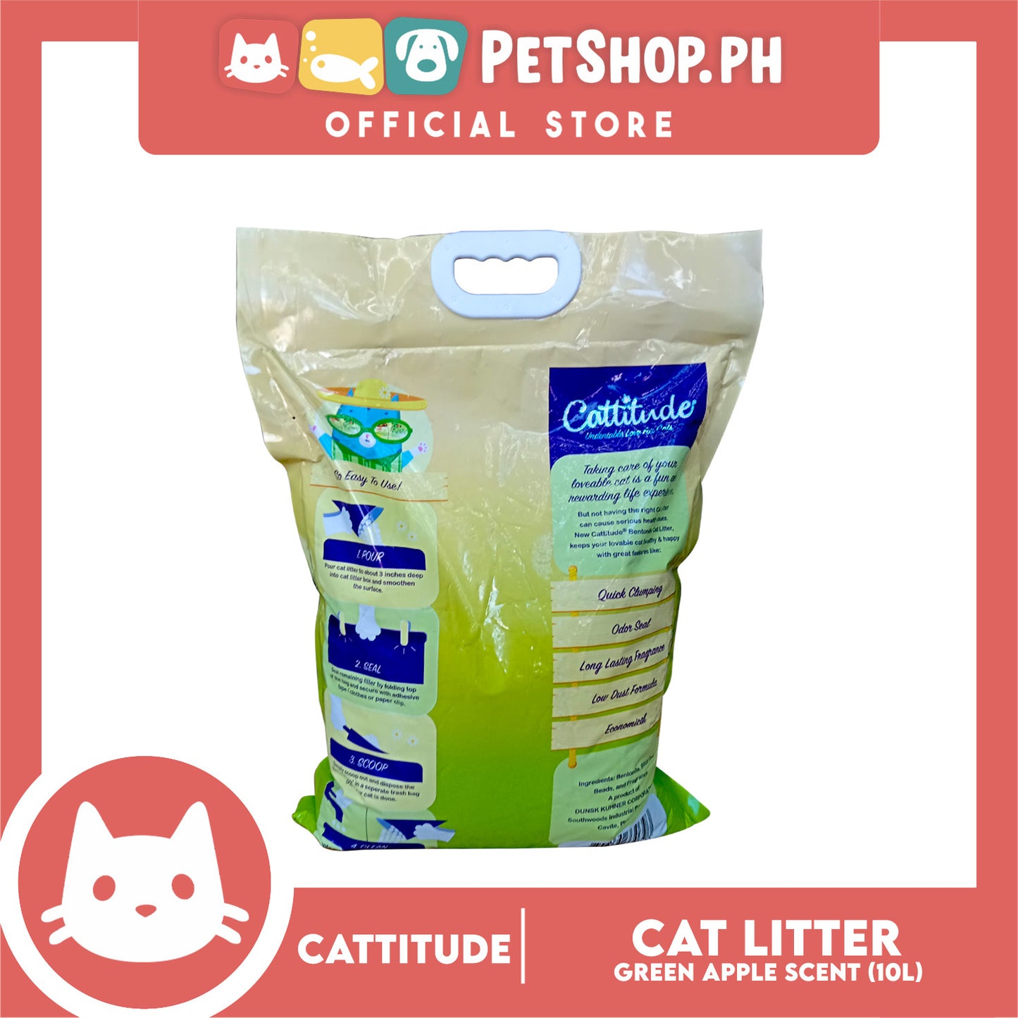 Cattitude Bentonite Cat Litter (Green Apple) Quick Clumping 10 Liters