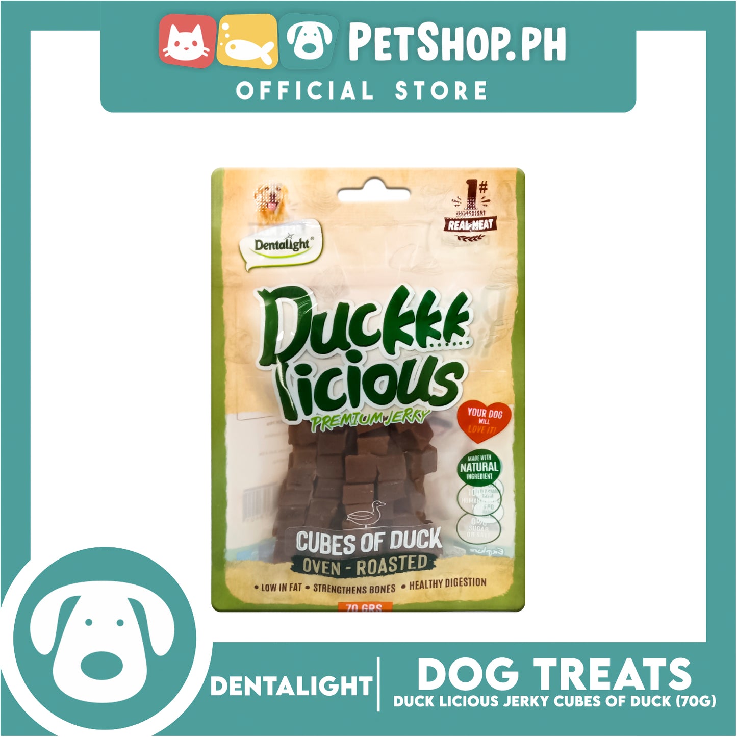 Dentalight Duck Licious Premium Jerky (Cubes of Duck) Oven-roasted 70grams