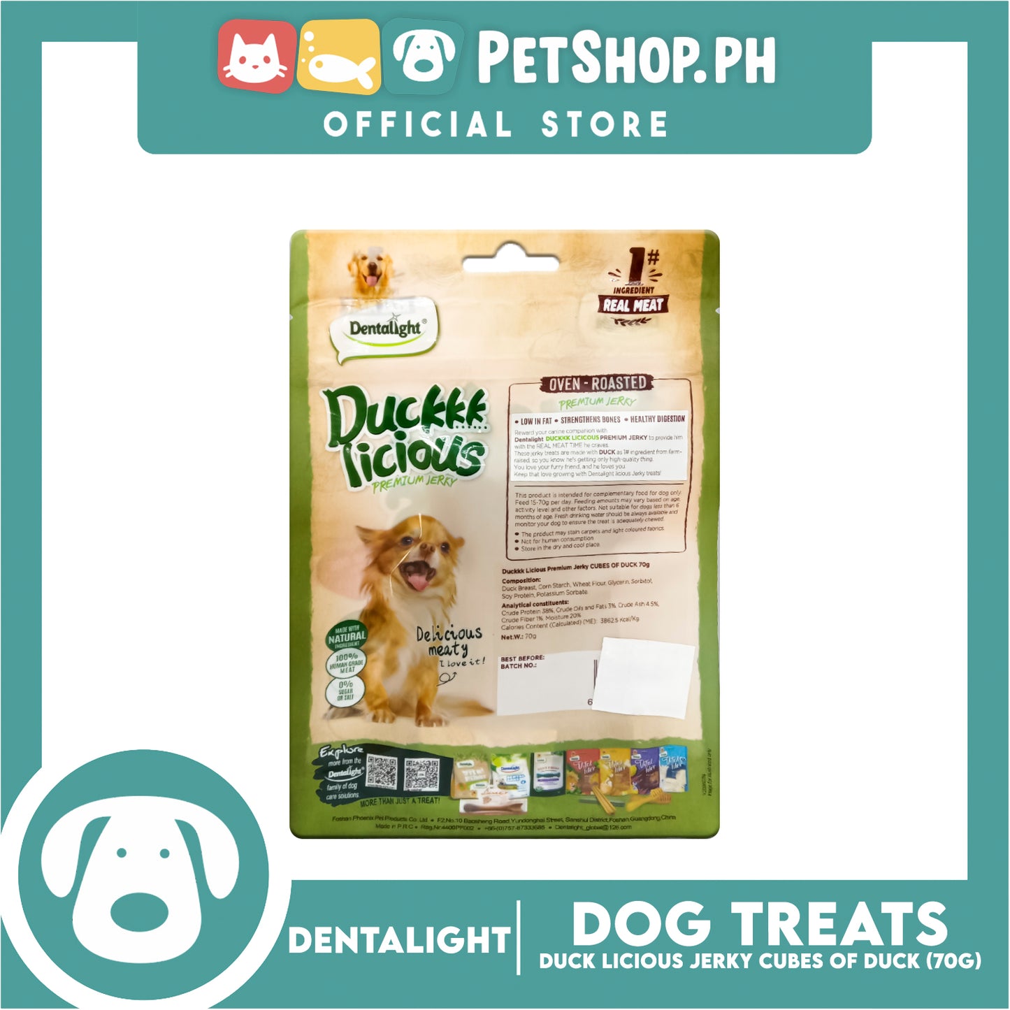 Dentalight Duck Licious Premium Jerky (Cubes of Duck) Oven-roasted 70grams