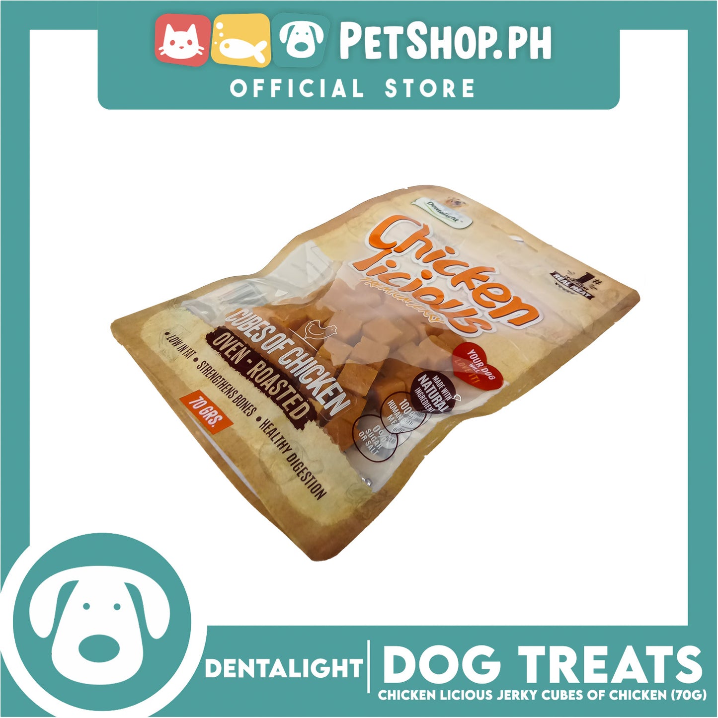 Dentalight Chicken Licious Premium Jerky (Cubes of Chicken) Oven-roasted 70grams