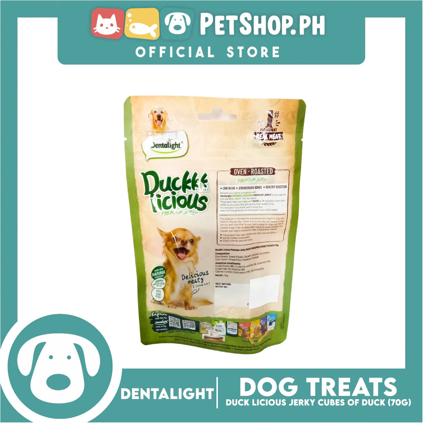 Dentalight Duckkk Licious Premium Jerky (Duck Wrapped Sweet Potato) Oven-roasted 70grams