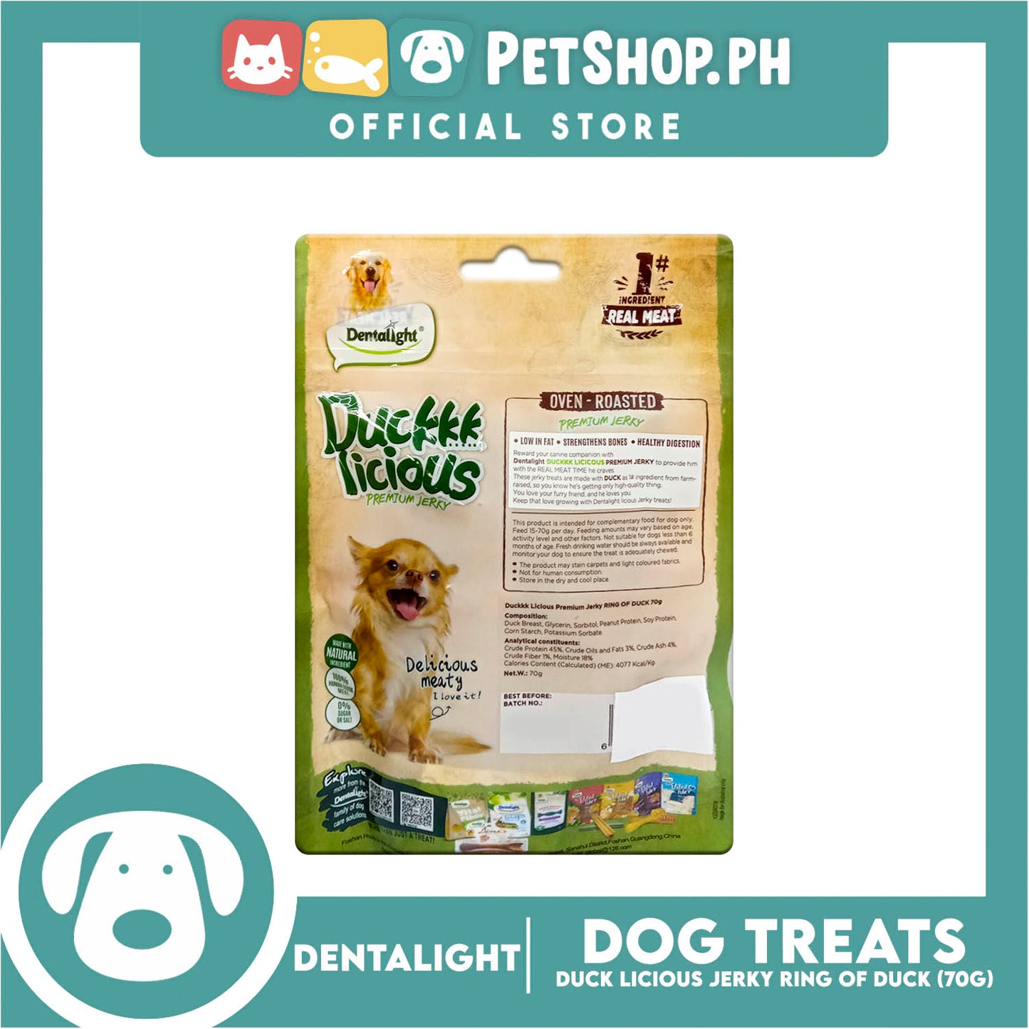Dentalight Duckkk Licious Premium Jerky (Ring of Duck) Oven-roasted 70grams