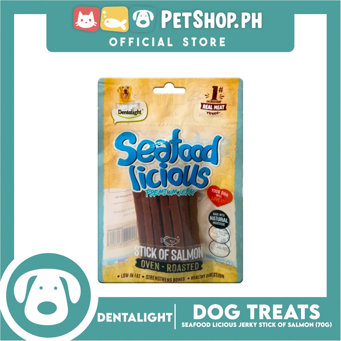 Dentalight Seafood Licious Premium Jerky (Stick of Salmon) Oven-roasted 70grams