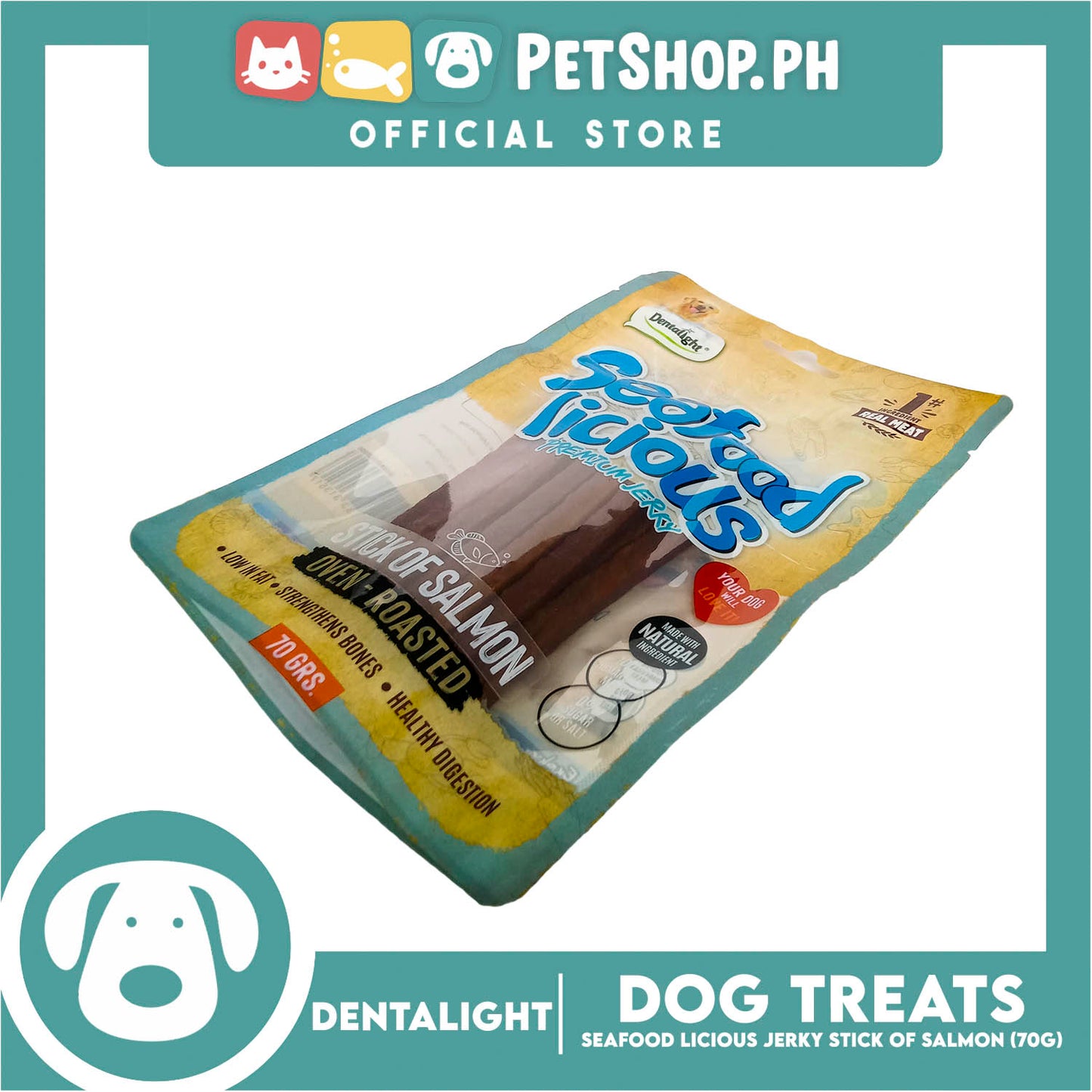 Dentalight Seafood Licious Premium Jerky (Stick of Salmon) Oven-roasted 70grams