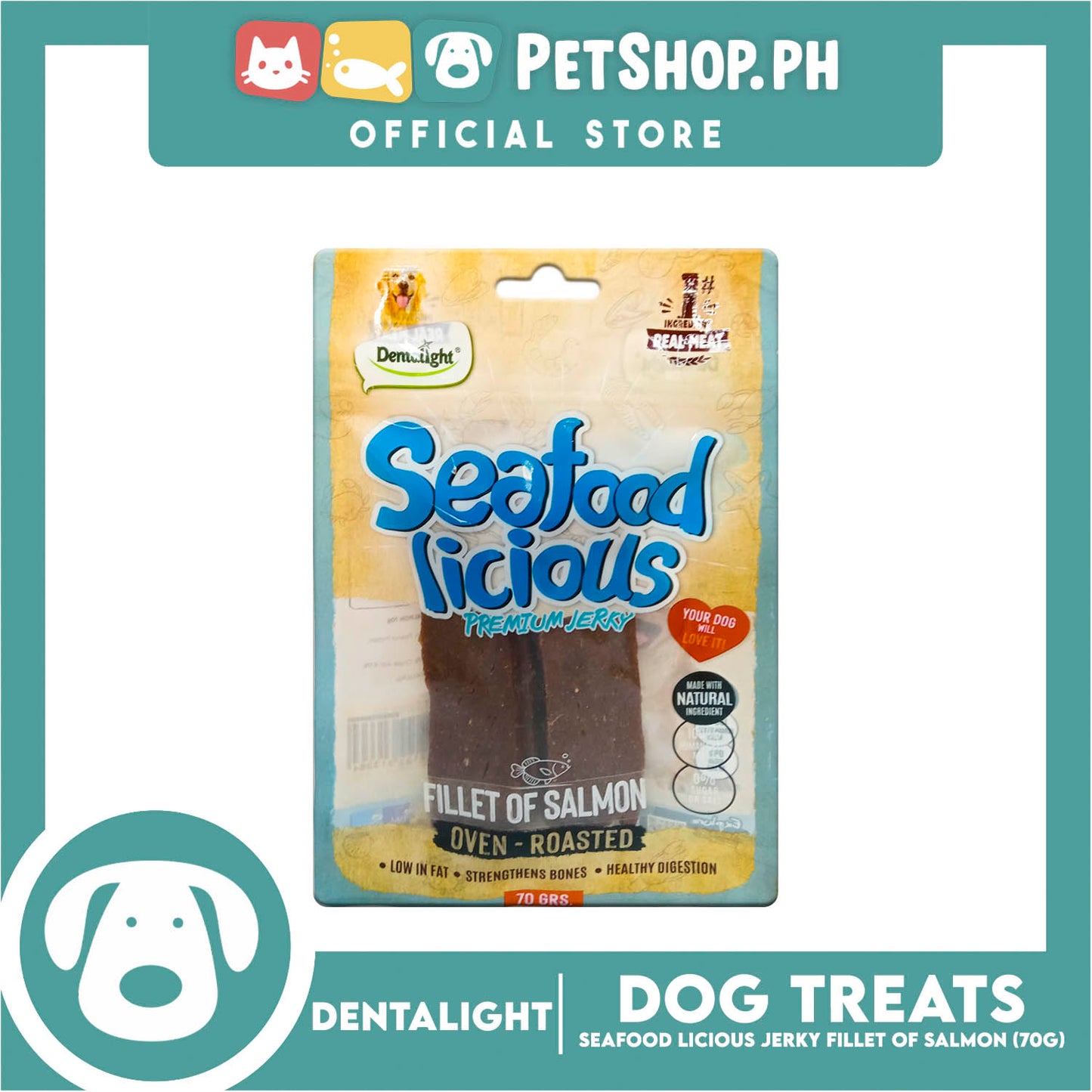 Dentalight Seafood Licious Premium Jerky (Fillet of Salmon) Oven-roasted 70grams