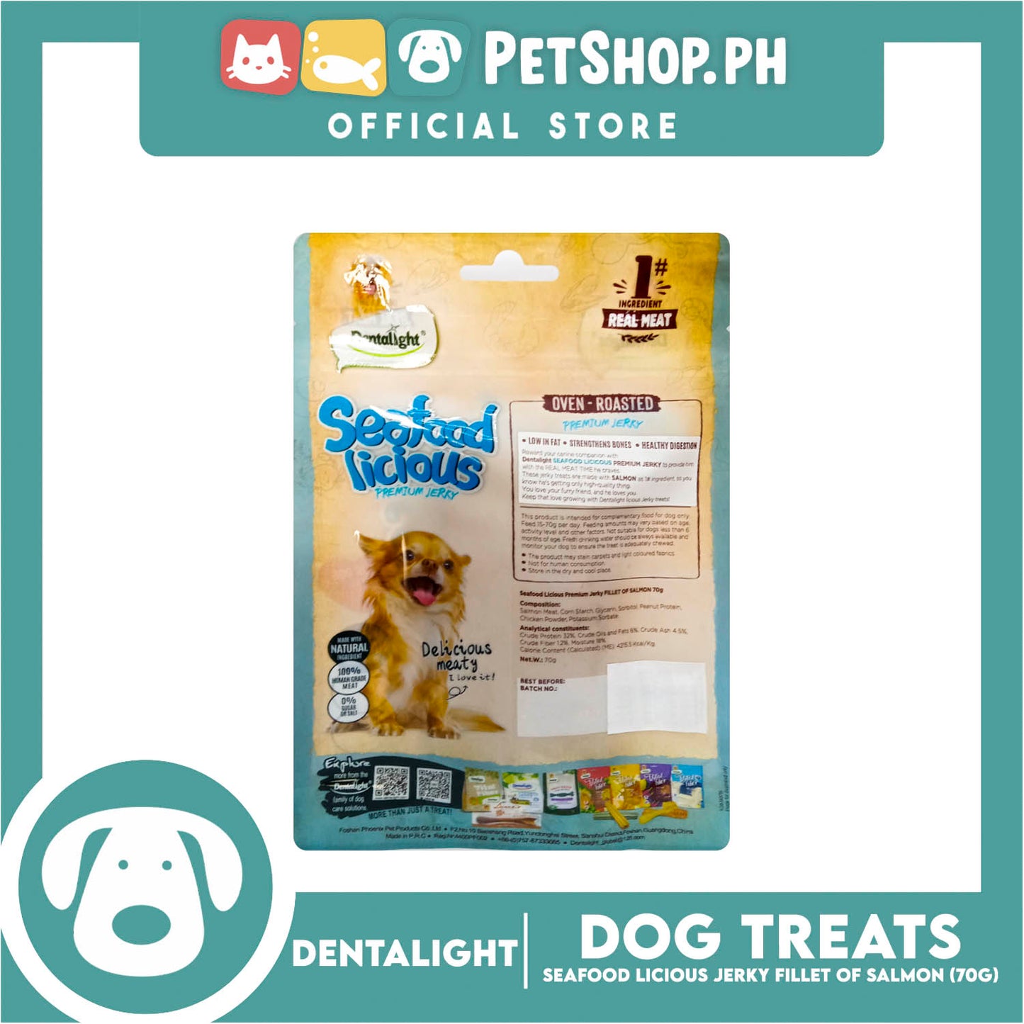 Dentalight Seafood Licious Premium Jerky (Fillet of Salmon) Oven-roasted 70grams