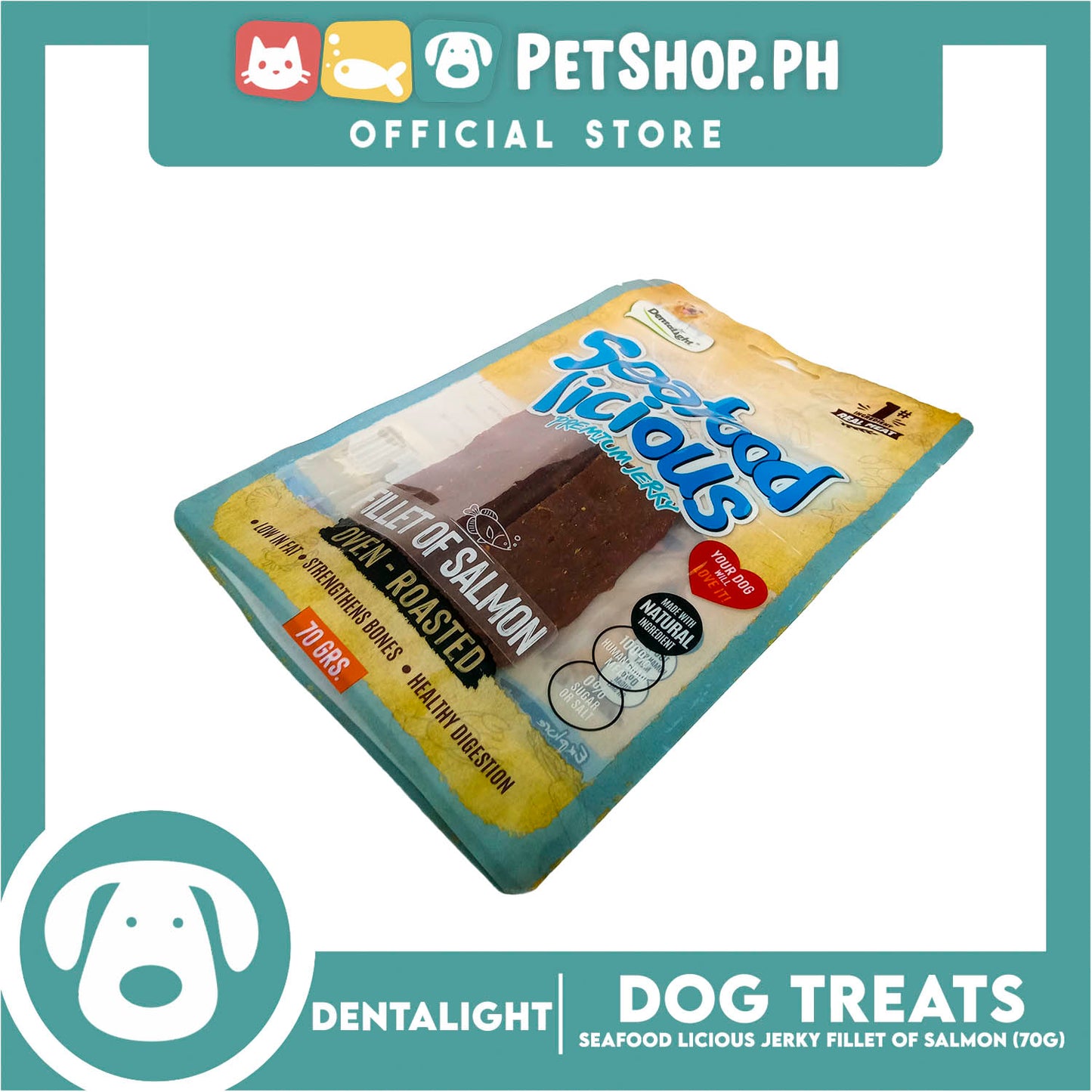 Dentalight Seafood Licious Premium Jerky (Fillet of Salmon) Oven-roasted 70grams