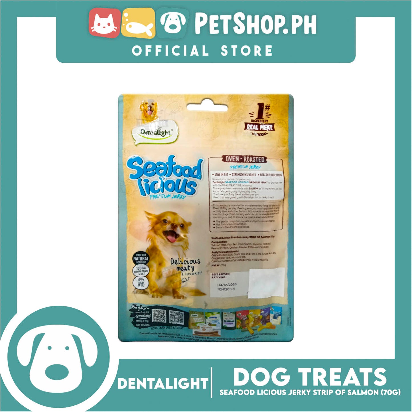 Dentalight Seafood Licious Premium Jerky (Strip of Salmon) Oven-roasted 70grams