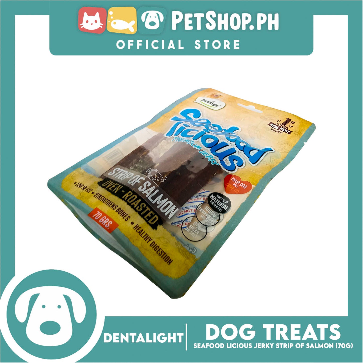 Dentalight Seafood Licious Premium Jerky (Strip of Salmon) Oven-roasted 70grams