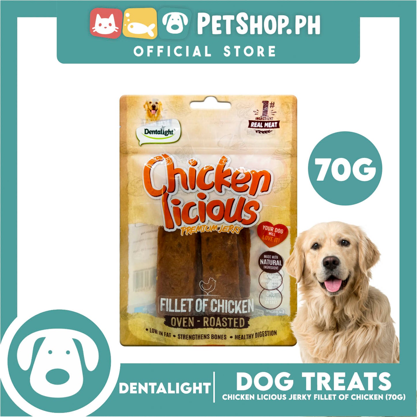 Dentalight Chicken Licious Premium Jerky (Fillet of Chicken) Oven-roasted 70grams