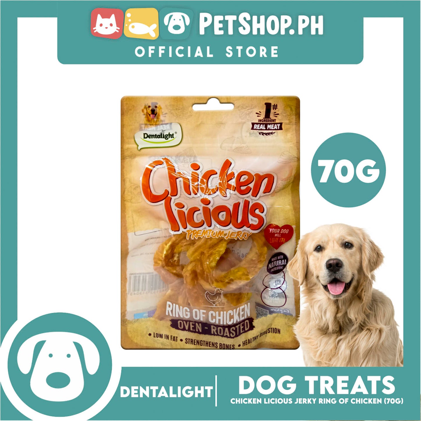 Dentalight Chicken Licious Premium Jerky (Ring of Chicken) Oven-roasted 70grams