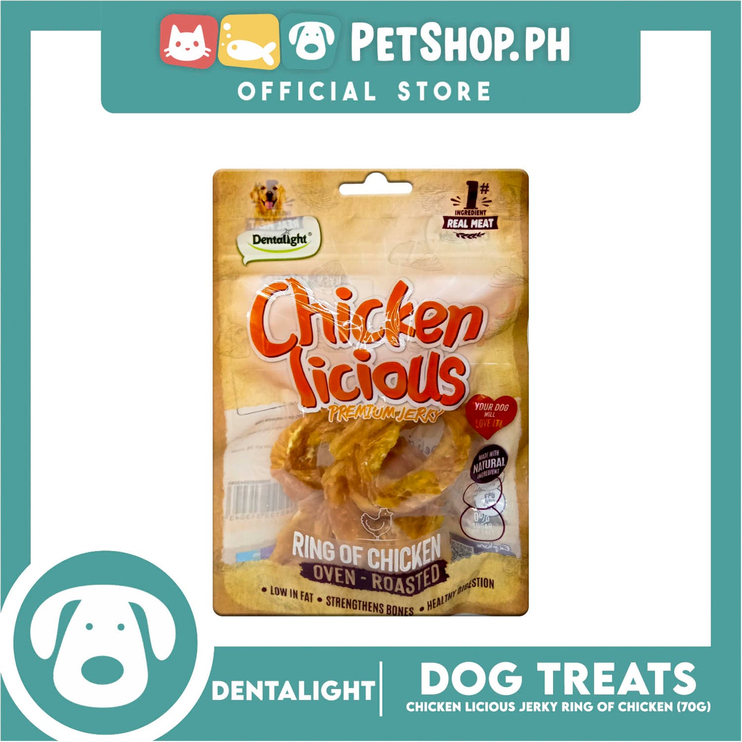 Dentalight Chicken Licious Premium Jerky (Ring of Chicken) Oven-roasted 70grams