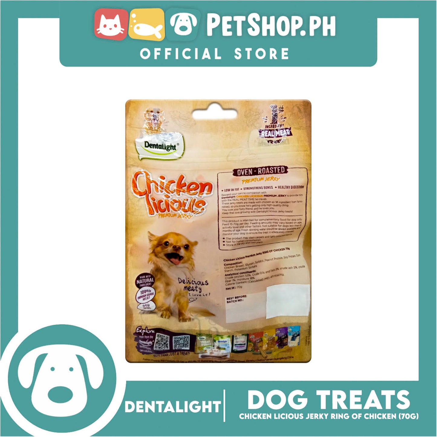 Dentalight Chicken Licious Premium Jerky (Ring of Chicken) Oven-roasted 70grams
