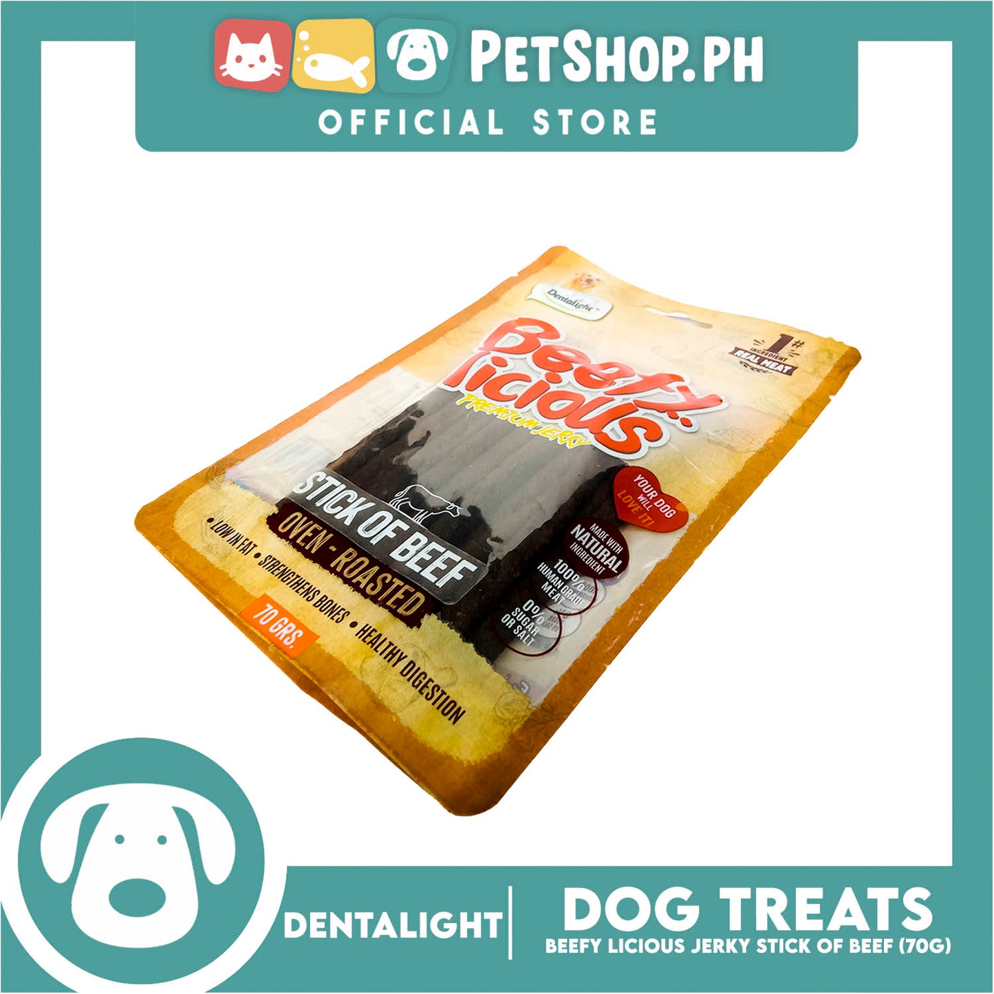 Dentalight Beefy Licious Premium Jerky (Stick of Beef) Oven-roasted 70grams