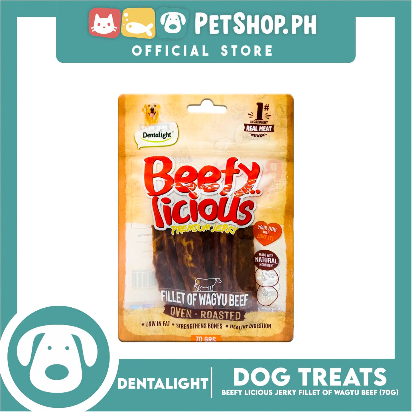 Dentalight Beefy Licious Premium Jerky (Fillet of Wagyu Beef) Oven-roasted 70grams
