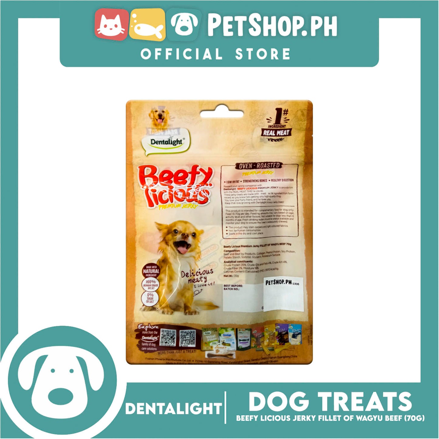 Dentalight Beefy Licious Premium Jerky (Fillet of Wagyu Beef) Oven-roasted 70grams