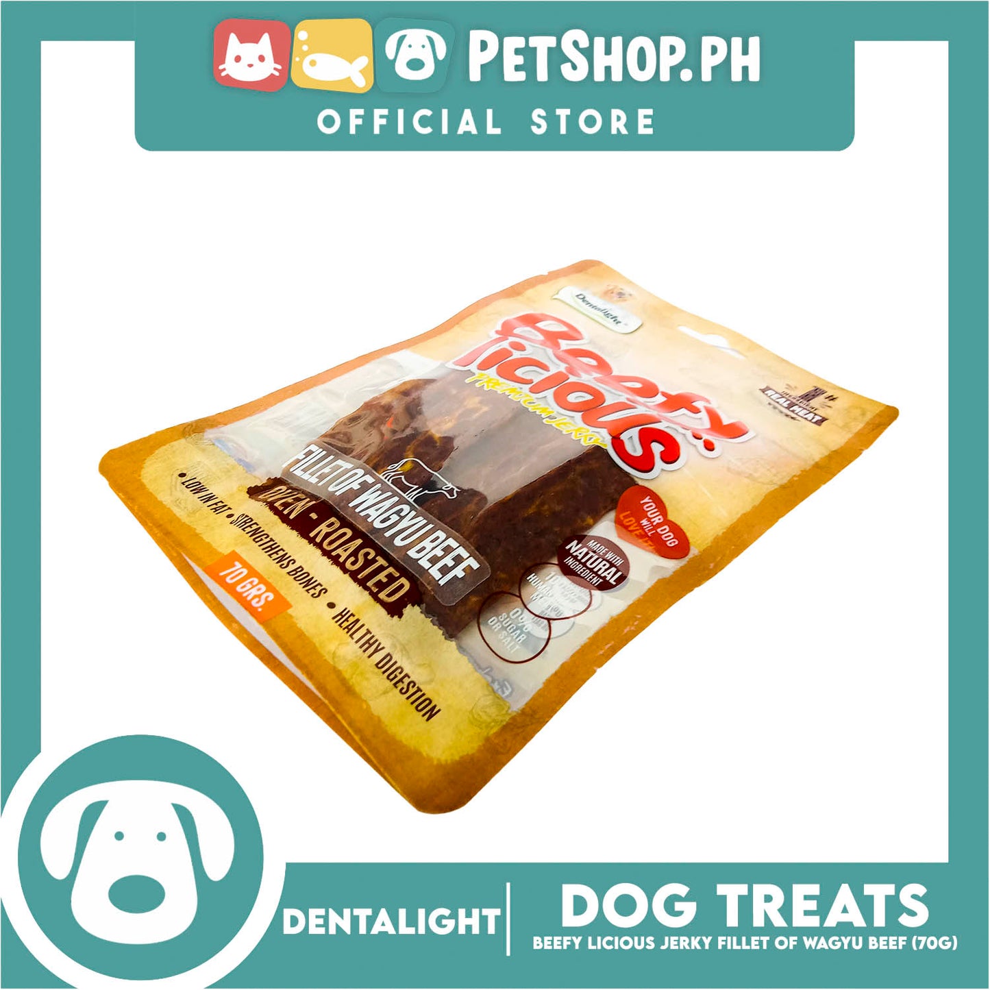 Dentalight Beefy Licious Premium Jerky (Fillet of Wagyu Beef) Oven-roasted 70grams