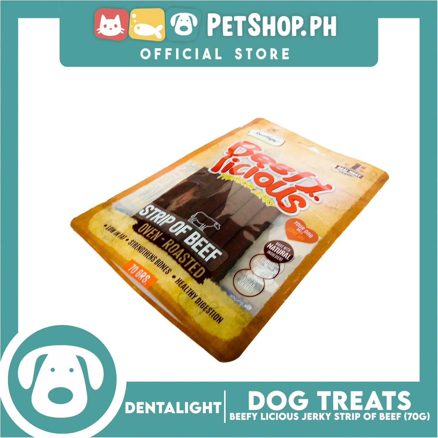 Dentalight Beefy Licious Premium Jerky (Strip of Beef) Oven-roasted 70grams