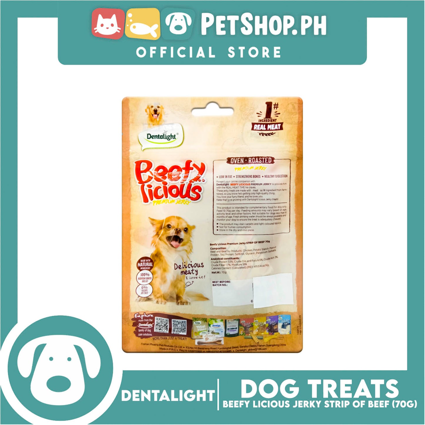Dentalight Beefy Licious Premium Jerky (Strip of Beef) Oven-roasted 70grams