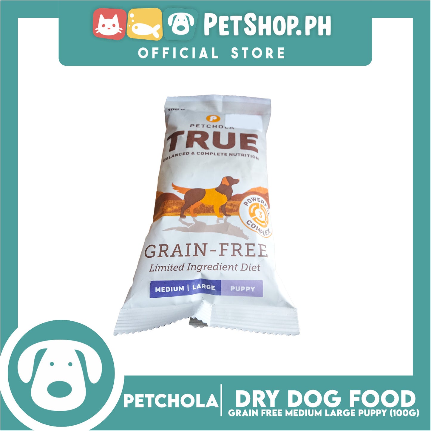 Petchola True Grain Free Dry Dog Food Medium / Large Puppy 100g