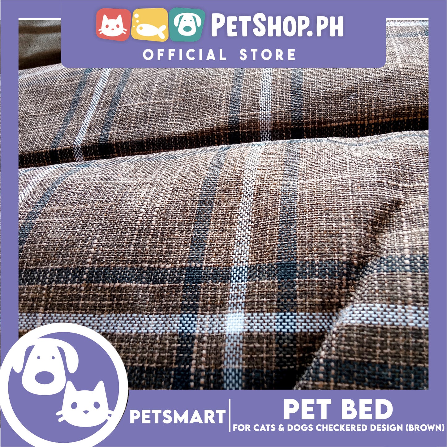 Pet Bed Soft and Comfortable Sleeping Bed (Large) Checkered Brown for Cats and Dogs