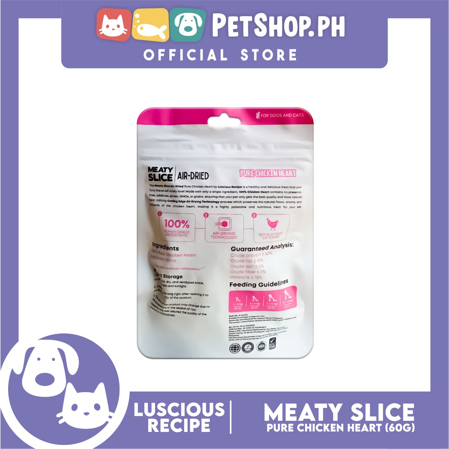 Luscious Recipe Meaty Slice Air Dried Slice (Pure Chicken Liver) Pet Treats 60g