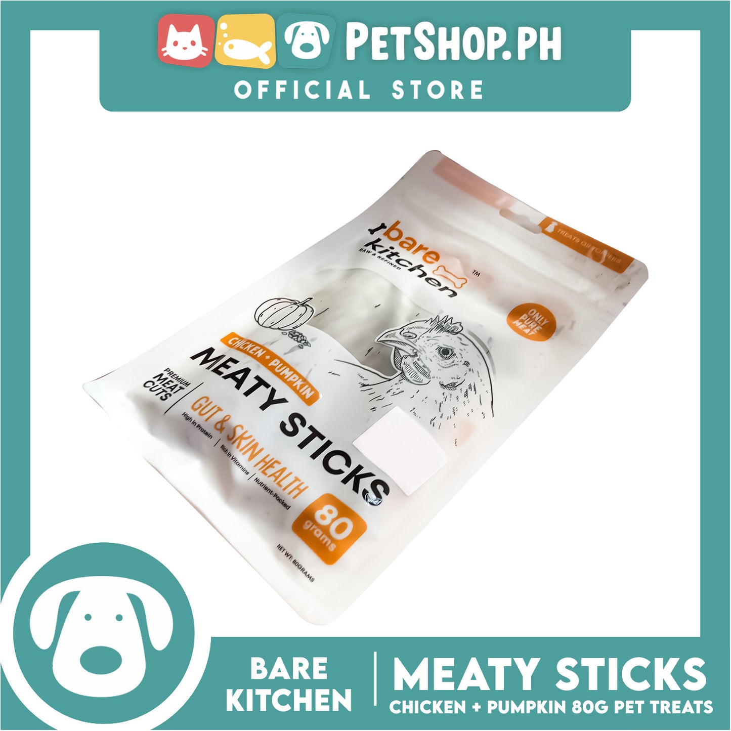 Bare Kitchen Meaty Sticks (Chicken + Pumpkin) Premium Meat Cuts Pet Treats 80g