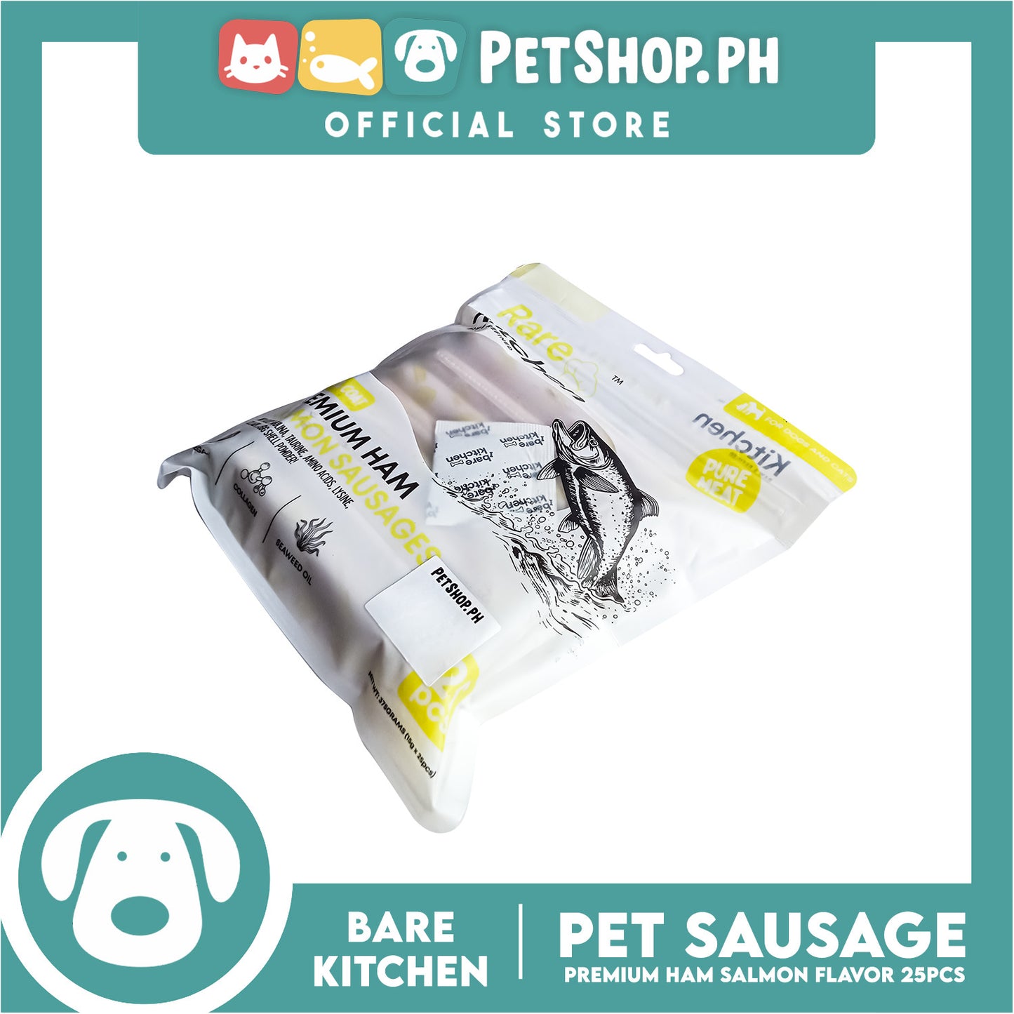Bare Kitchen Premium Ham and Salmon Sausage Dog and Cat Food 25pcs/pack 375g
